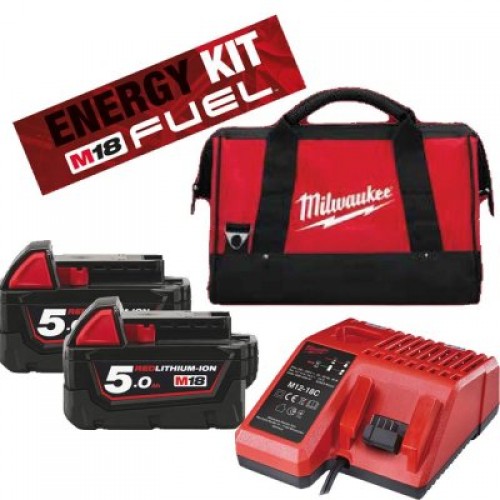Energy kit Milwaukee M18NRG-502B caricabatterie + borsa + 2 batterie 5 Ah